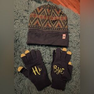 Adult Patterned Beanie and Gloves Set - multi turquoise & green